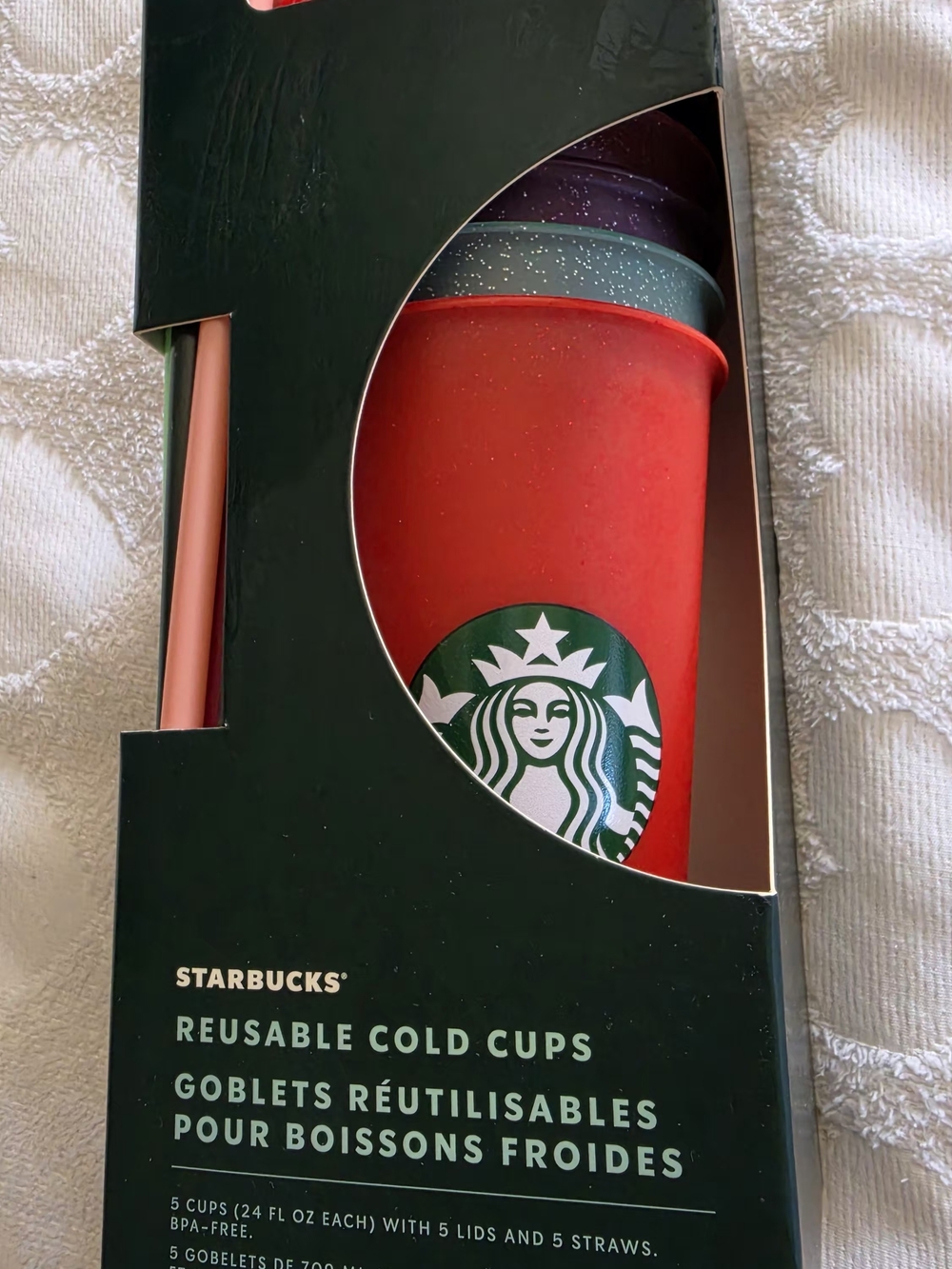 Starbucks Red Reusable Cold Cups with Green Logo - 5 Pack